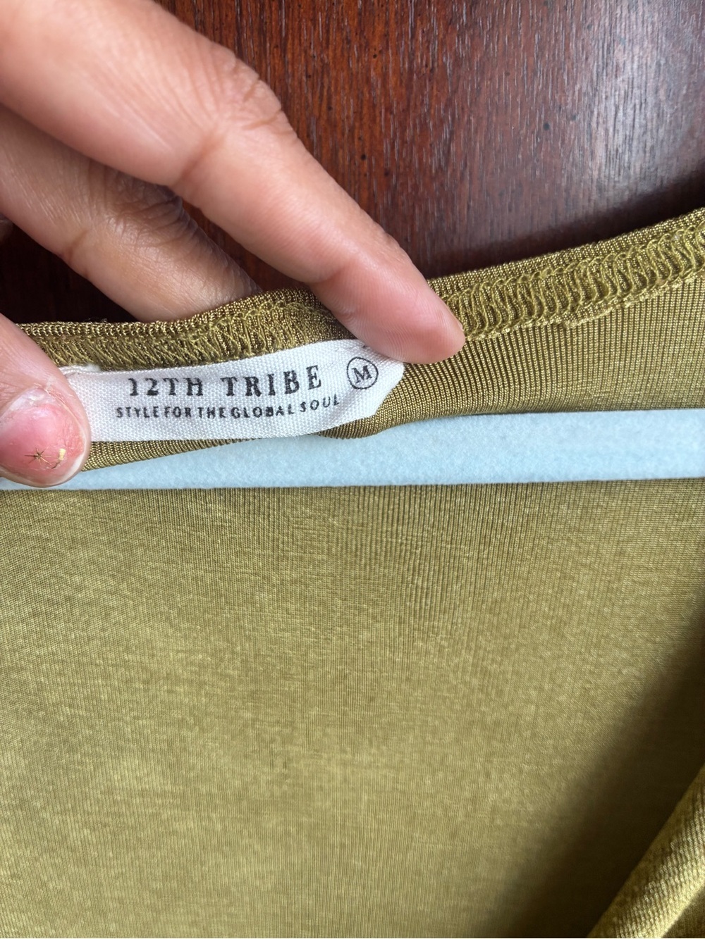 12th Tribe Olive Green Front Tie Crop Top | Soft Stretch Knit | Medium - Picture 4 of 7